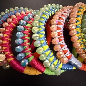 Maximalist Jewery Budha Girl Silk Wrapped Beaded Bangle Bracelet Set 9pc Bright